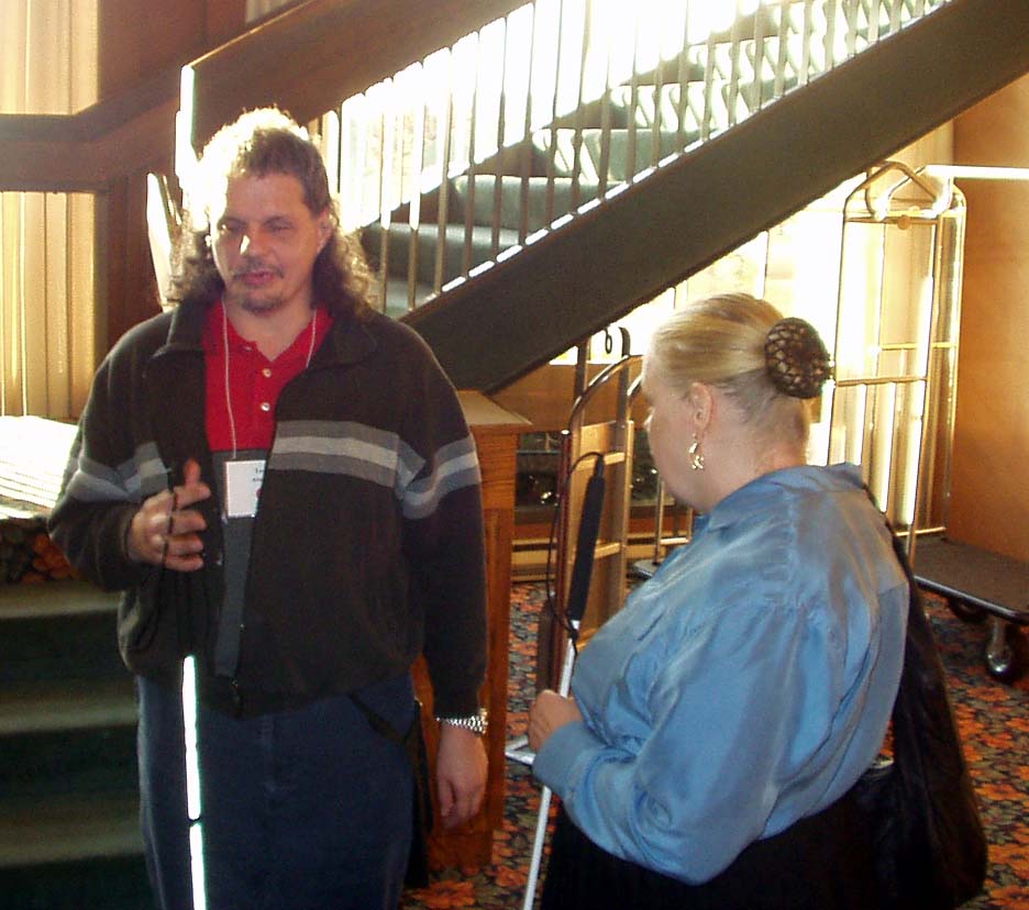 Terry and Anna in the hotel lobby